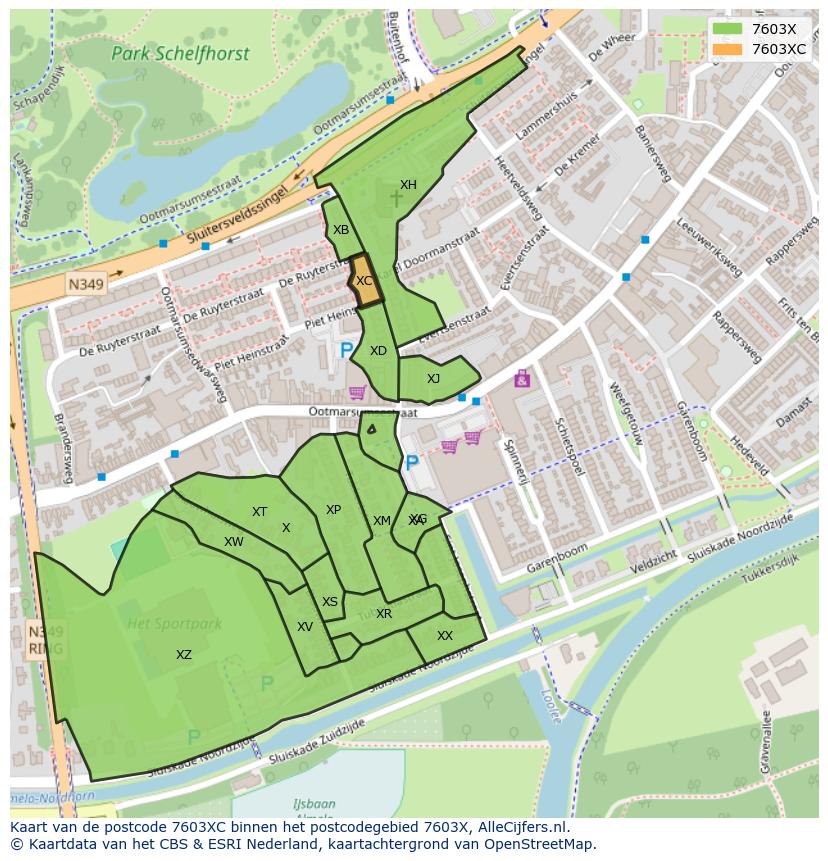Afbeelding van het postcodegebied 7603 XC op de kaart.