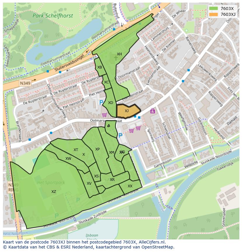 Afbeelding van het postcodegebied 7603 XJ op de kaart.