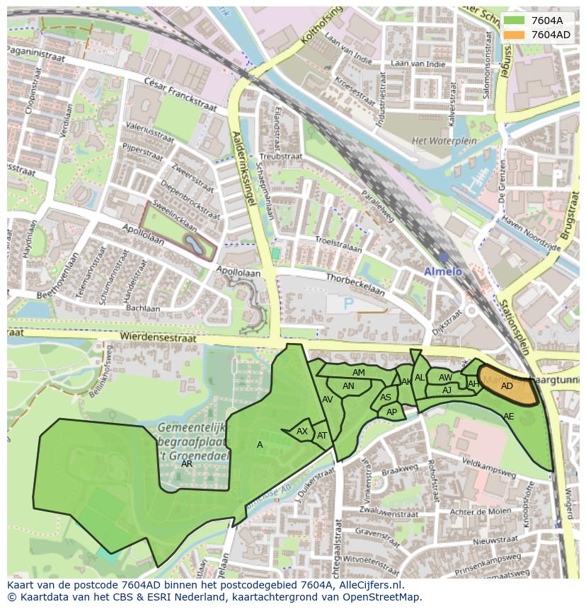 Afbeelding van het postcodegebied 7604 AD op de kaart.
