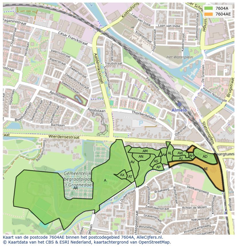 Afbeelding van het postcodegebied 7604 AE op de kaart.