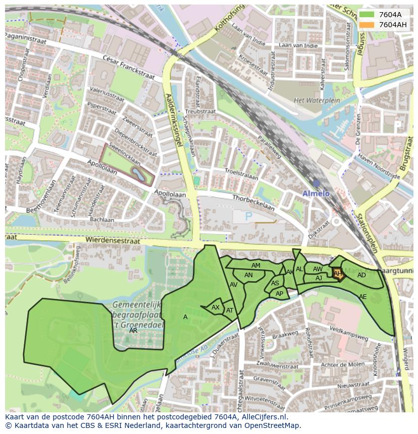 Afbeelding van het postcodegebied 7604 AH op de kaart.