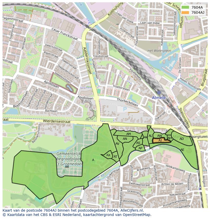 Afbeelding van het postcodegebied 7604 AJ op de kaart.