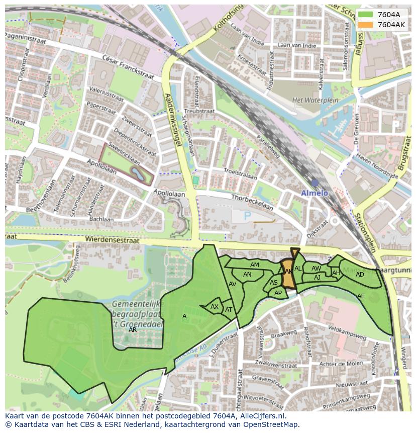 Afbeelding van het postcodegebied 7604 AK op de kaart.