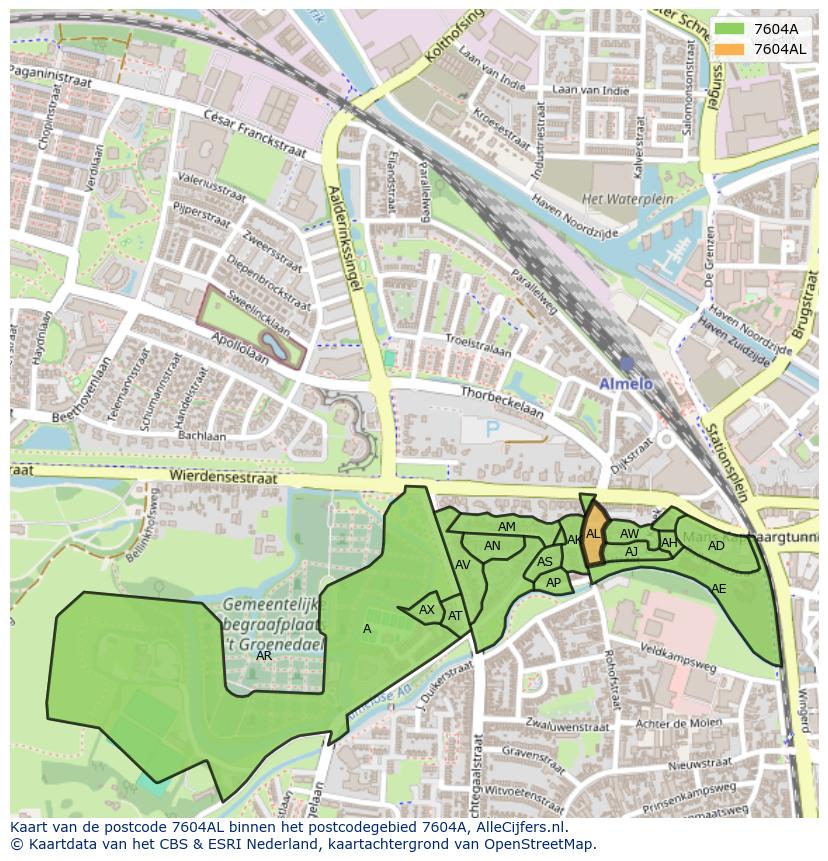 Afbeelding van het postcodegebied 7604 AL op de kaart.