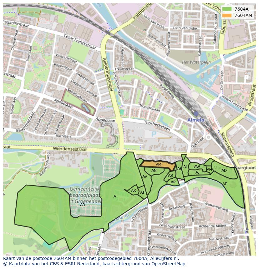 Afbeelding van het postcodegebied 7604 AM op de kaart.