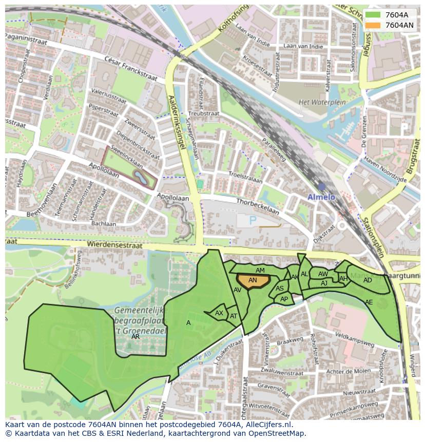 Afbeelding van het postcodegebied 7604 AN op de kaart.