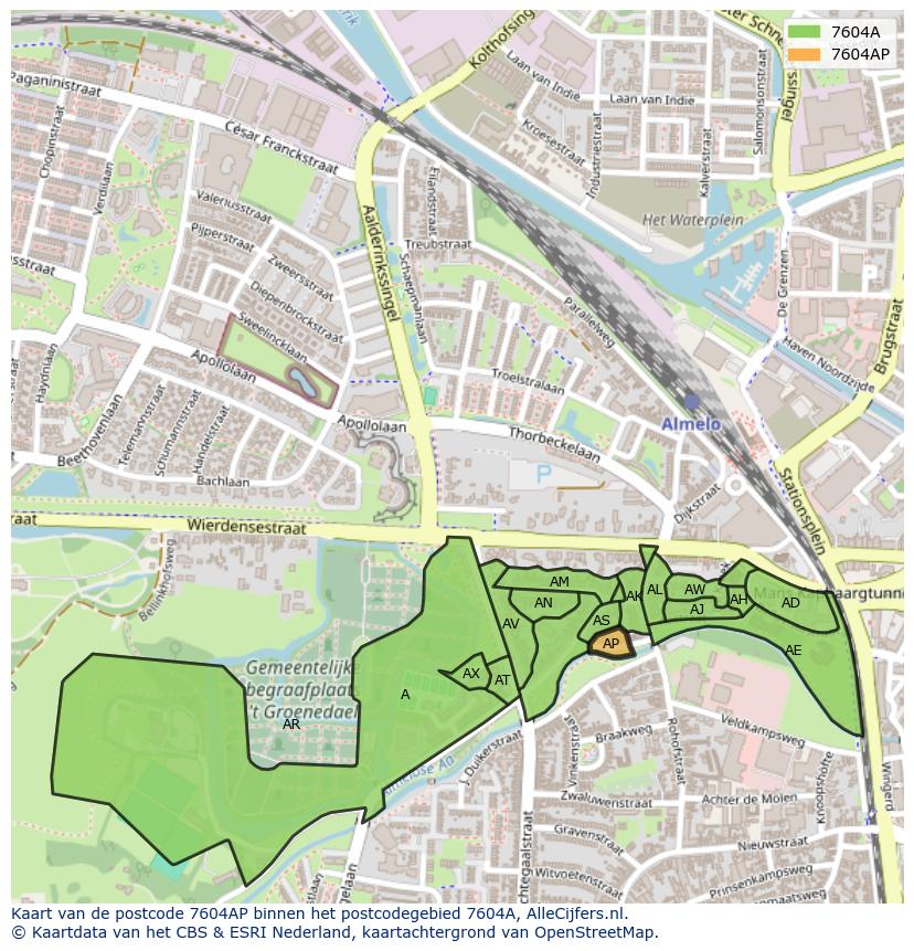 Afbeelding van het postcodegebied 7604 AP op de kaart.