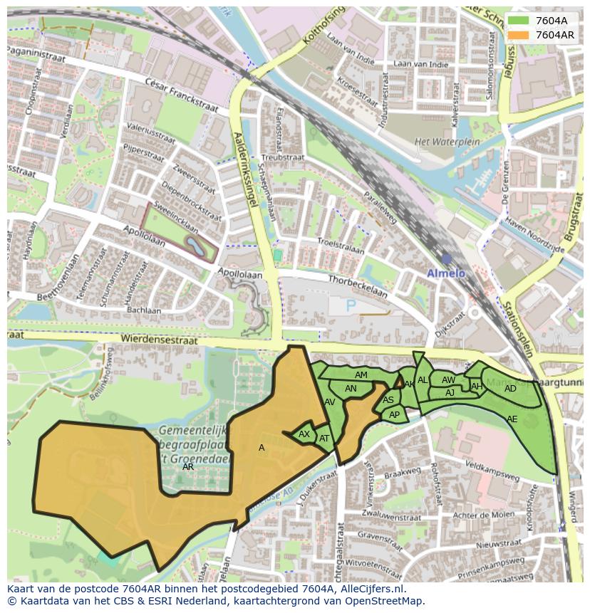 Afbeelding van het postcodegebied 7604 AR op de kaart.