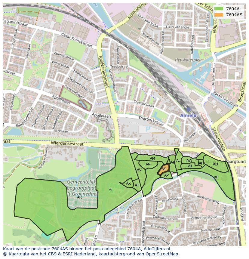 Afbeelding van het postcodegebied 7604 AS op de kaart.