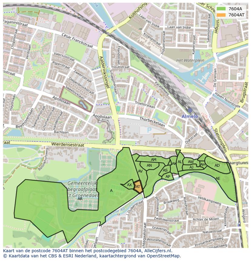 Afbeelding van het postcodegebied 7604 AT op de kaart.