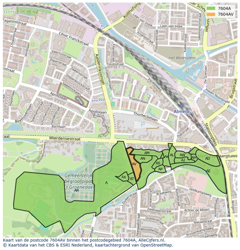 Afbeelding van het postcodegebied 7604 AV op de kaart.
