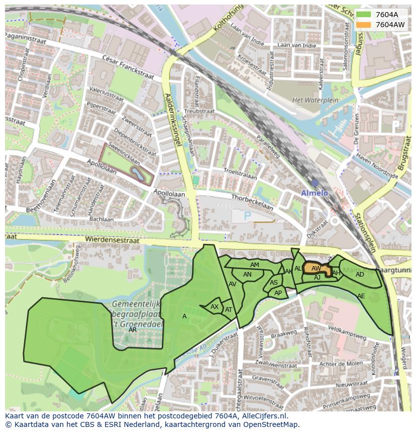 Afbeelding van het postcodegebied 7604 AW op de kaart.