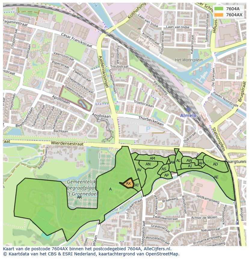 Afbeelding van het postcodegebied 7604 AX op de kaart.