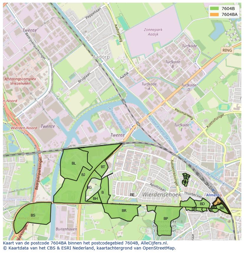 Afbeelding van het postcodegebied 7604 BA op de kaart.