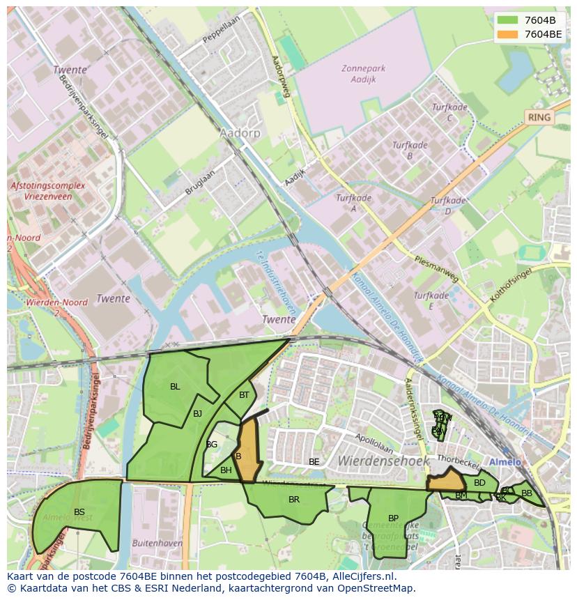 Afbeelding van het postcodegebied 7604 BE op de kaart.