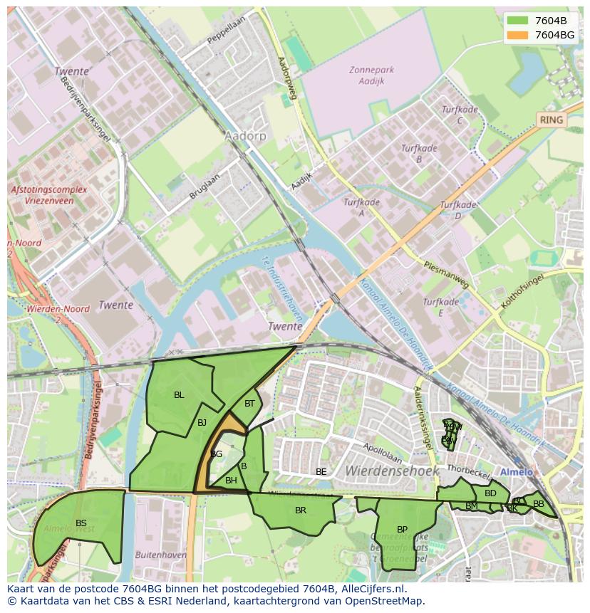 Afbeelding van het postcodegebied 7604 BG op de kaart.