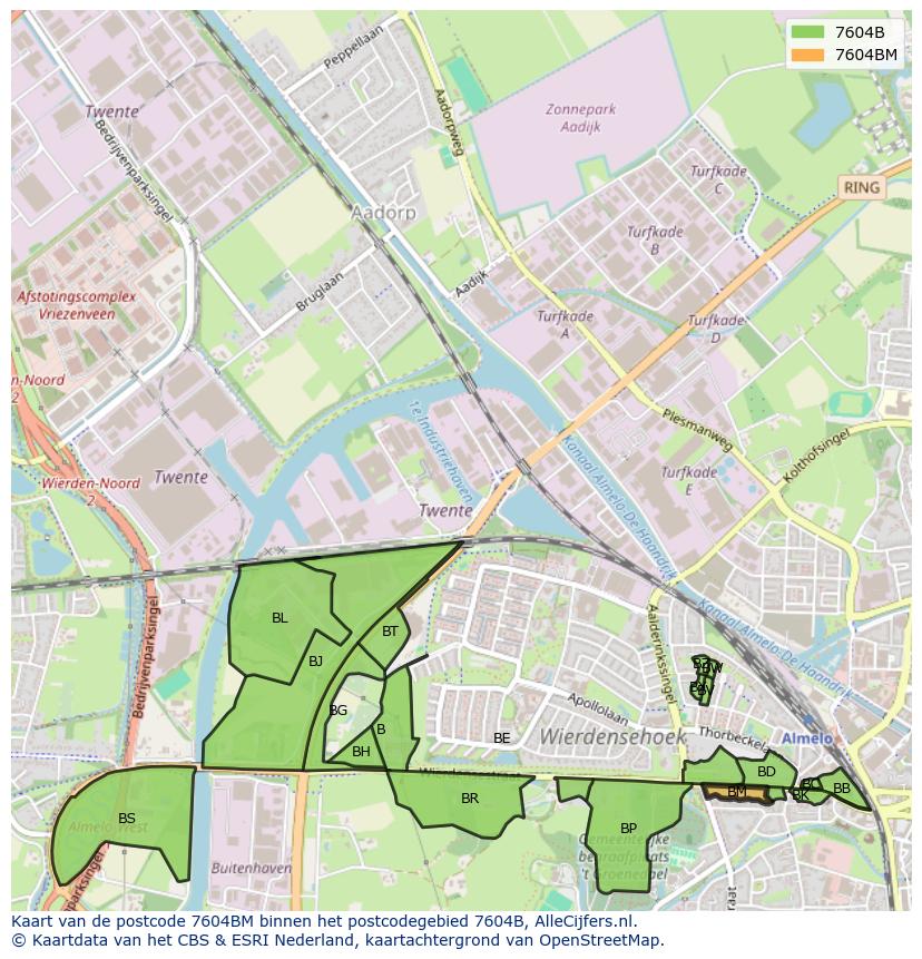 Afbeelding van het postcodegebied 7604 BM op de kaart.