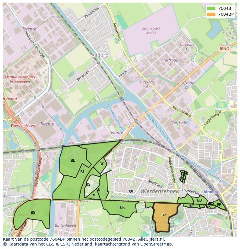 Afbeelding van het postcodegebied 7604 BP op de kaart.