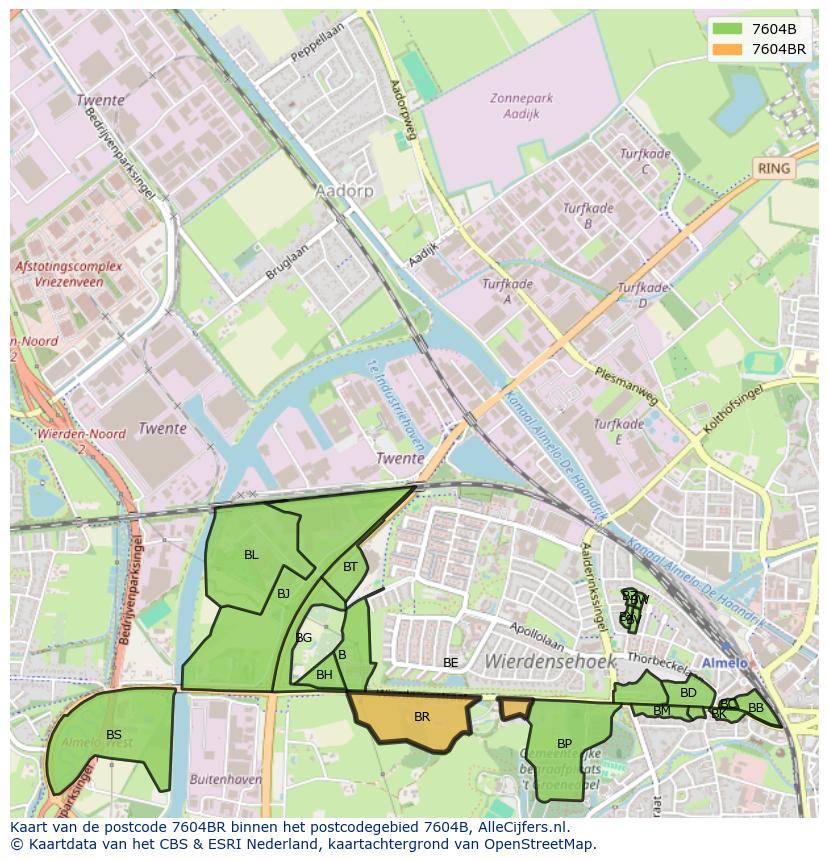 Afbeelding van het postcodegebied 7604 BR op de kaart.