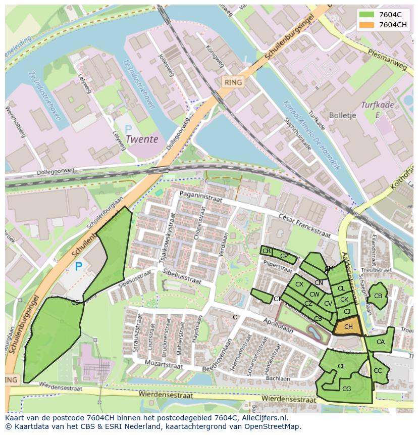 Afbeelding van het postcodegebied 7604 CH op de kaart.