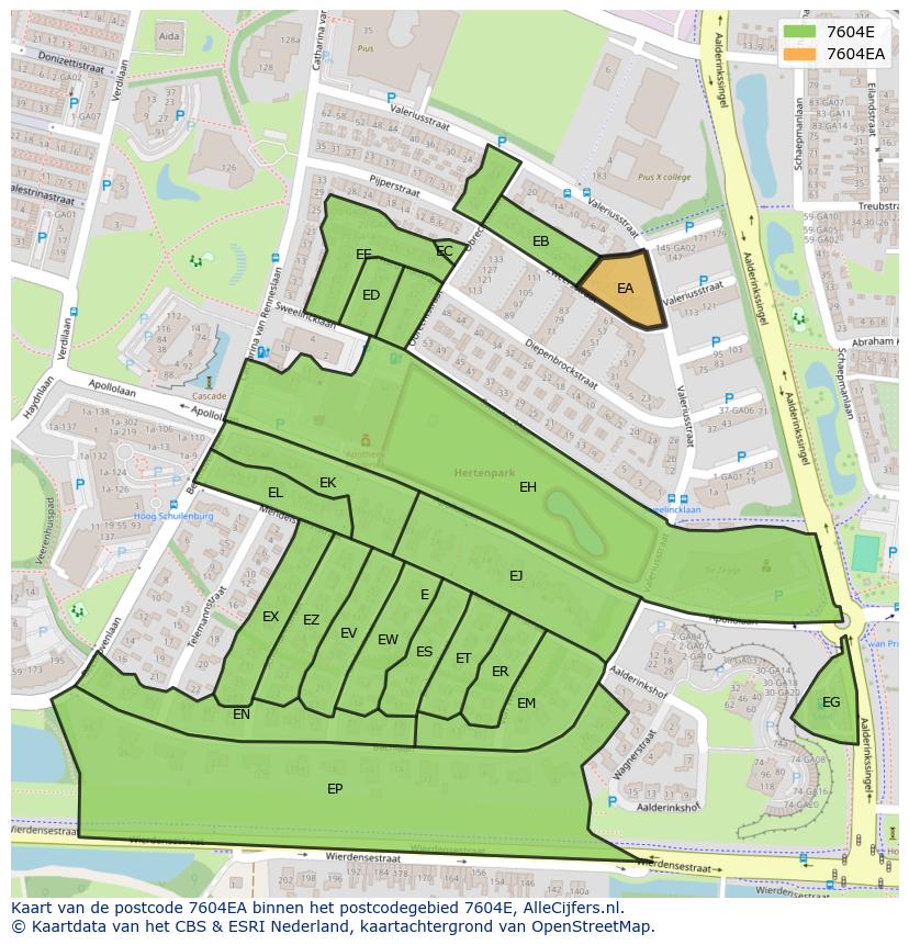 Afbeelding van het postcodegebied 7604 EA op de kaart.