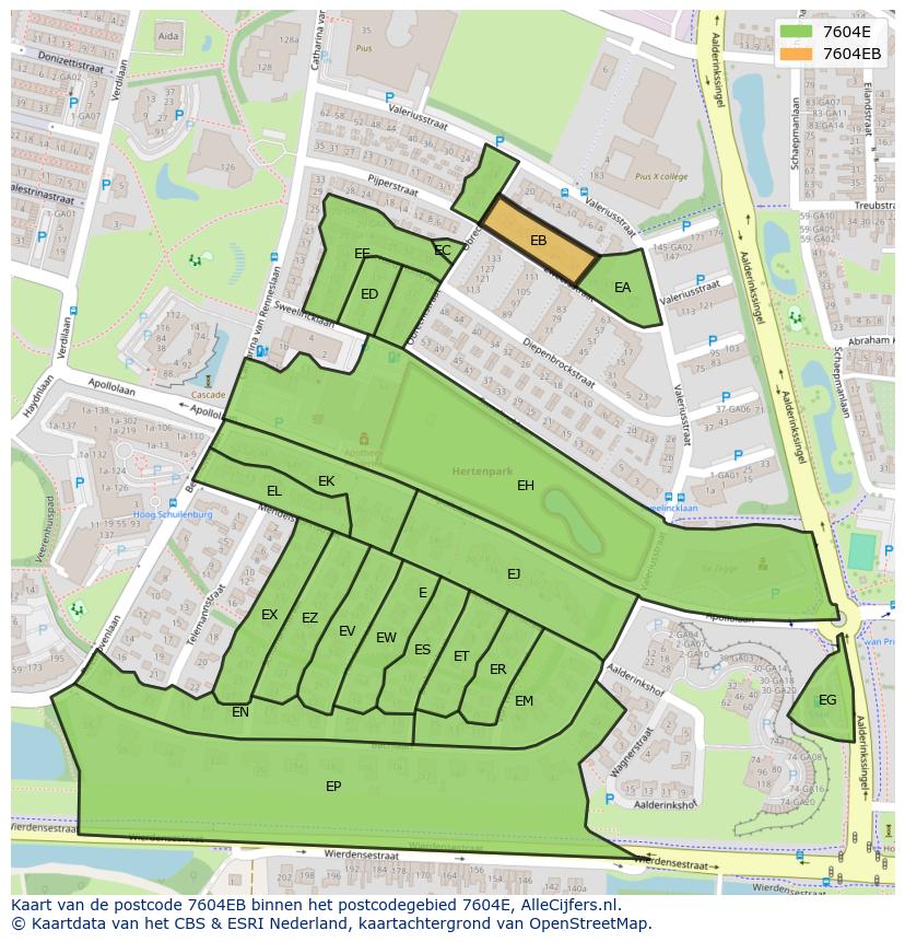 Afbeelding van het postcodegebied 7604 EB op de kaart.
