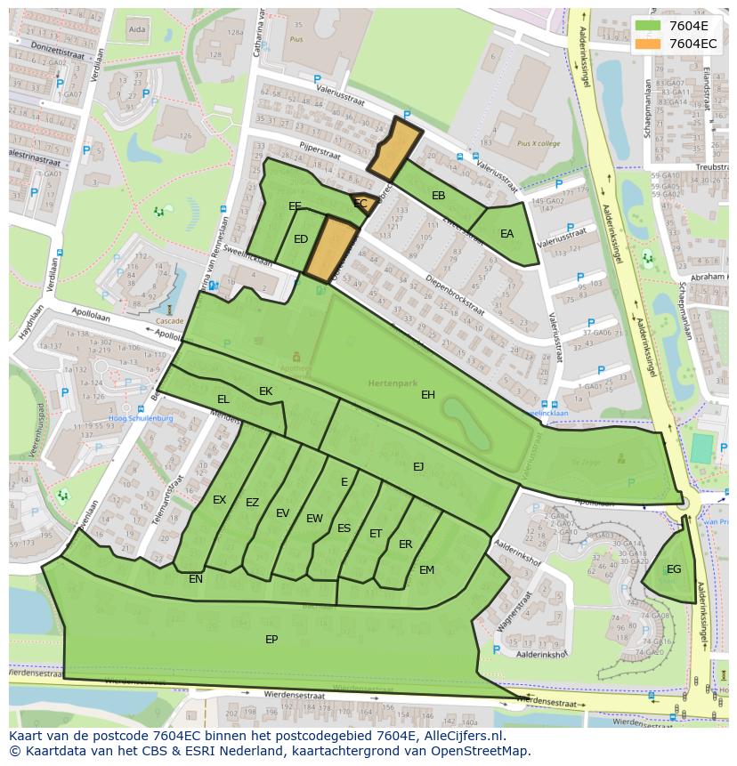 Afbeelding van het postcodegebied 7604 EC op de kaart.