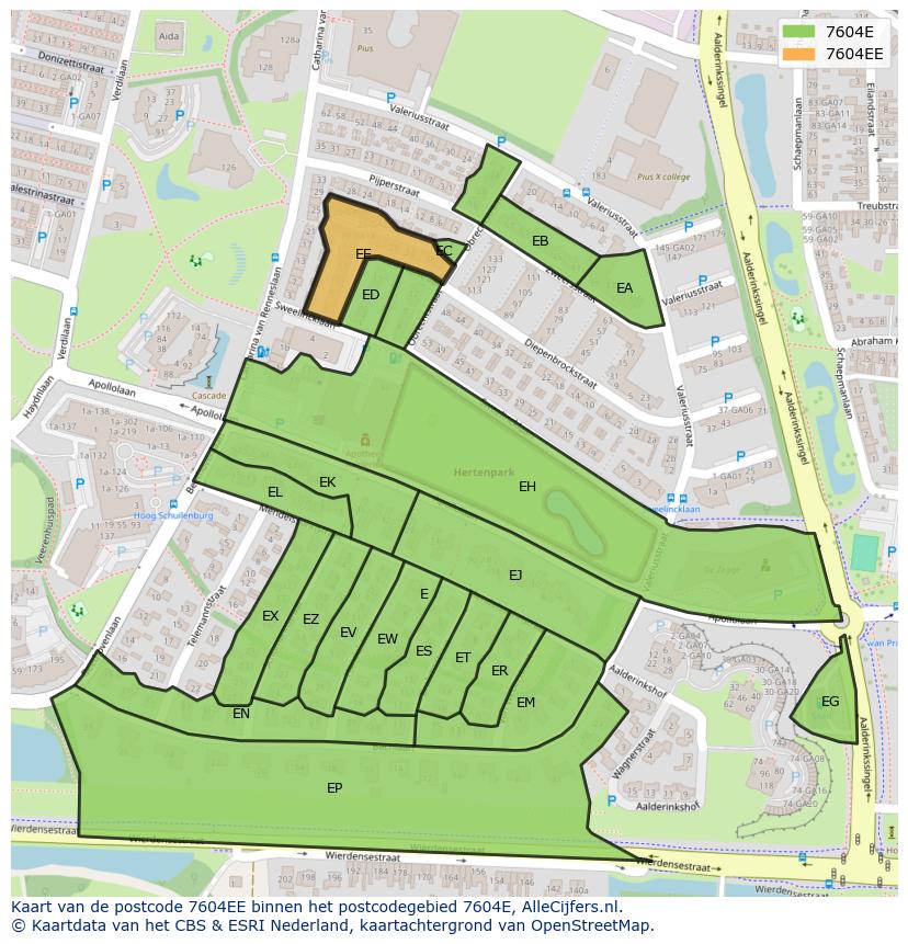Afbeelding van het postcodegebied 7604 EE op de kaart.