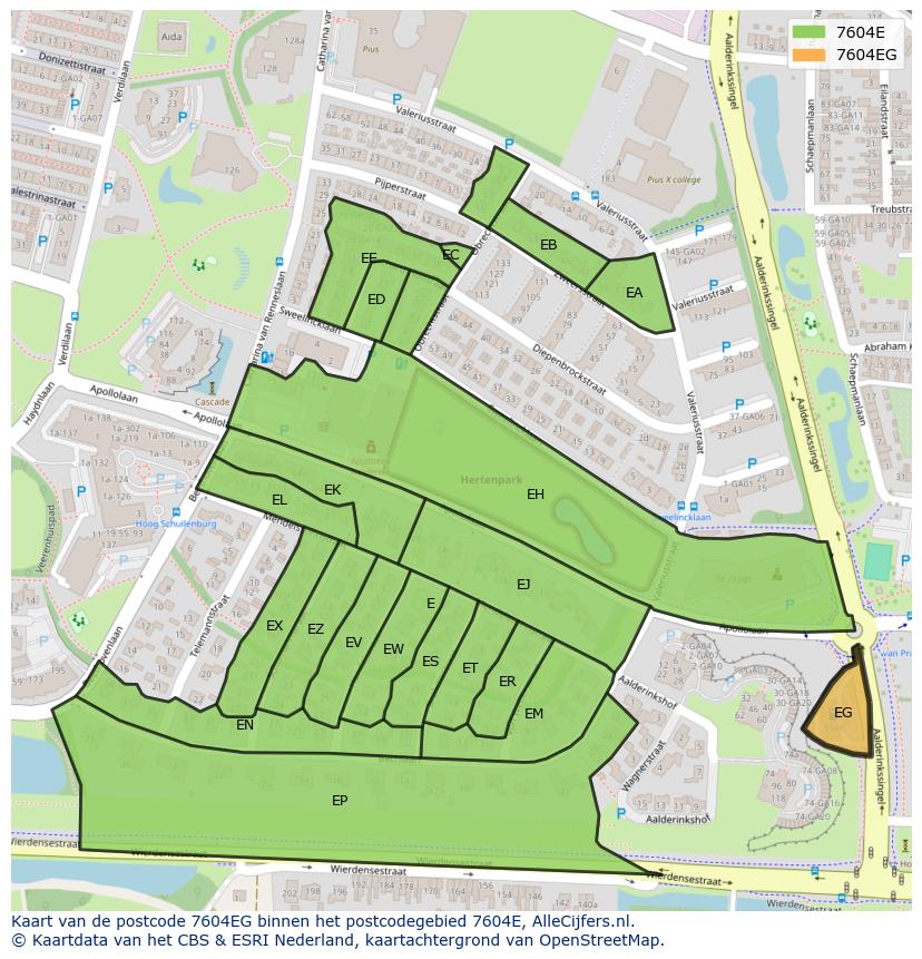 Afbeelding van het postcodegebied 7604 EG op de kaart.