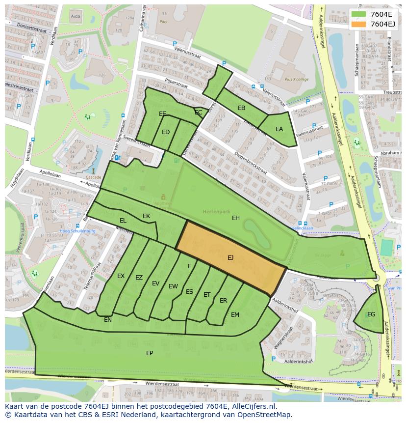 Afbeelding van het postcodegebied 7604 EJ op de kaart.