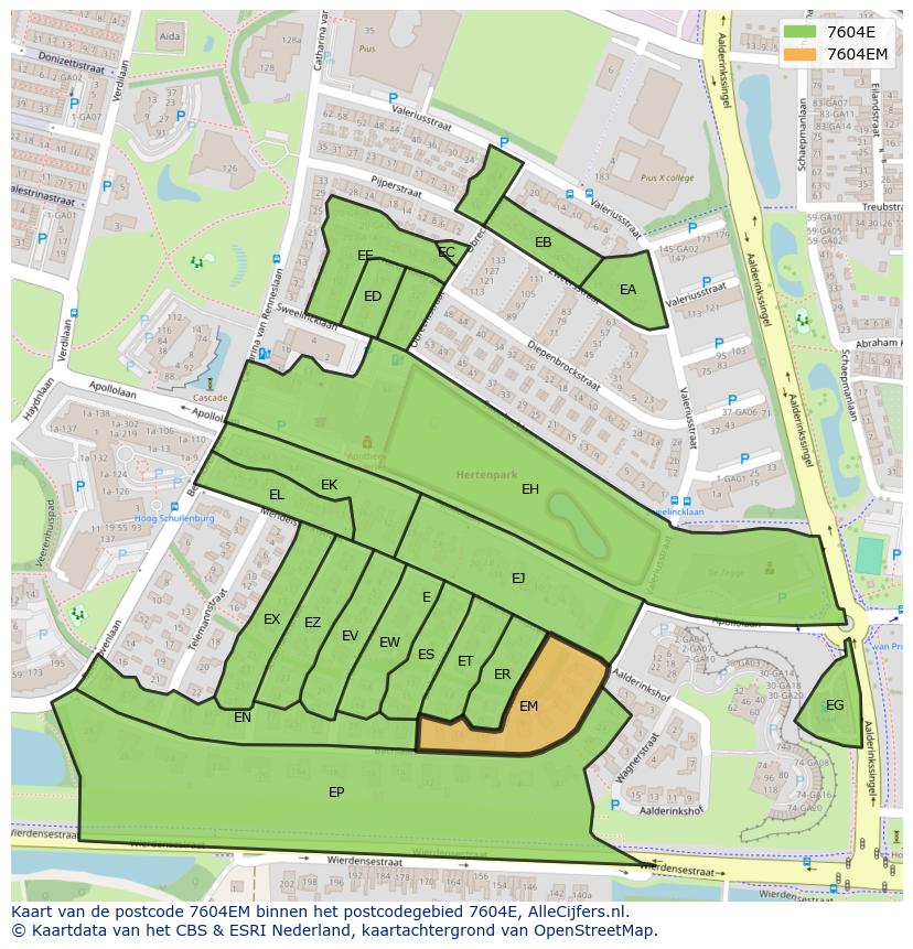 Afbeelding van het postcodegebied 7604 EM op de kaart.
