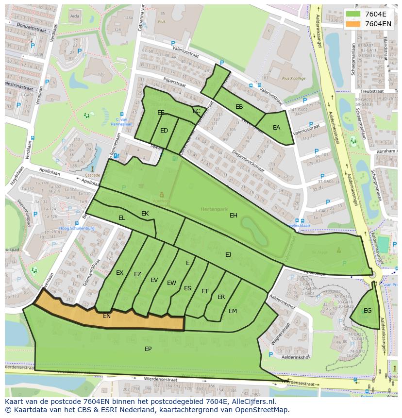 Afbeelding van het postcodegebied 7604 EN op de kaart.