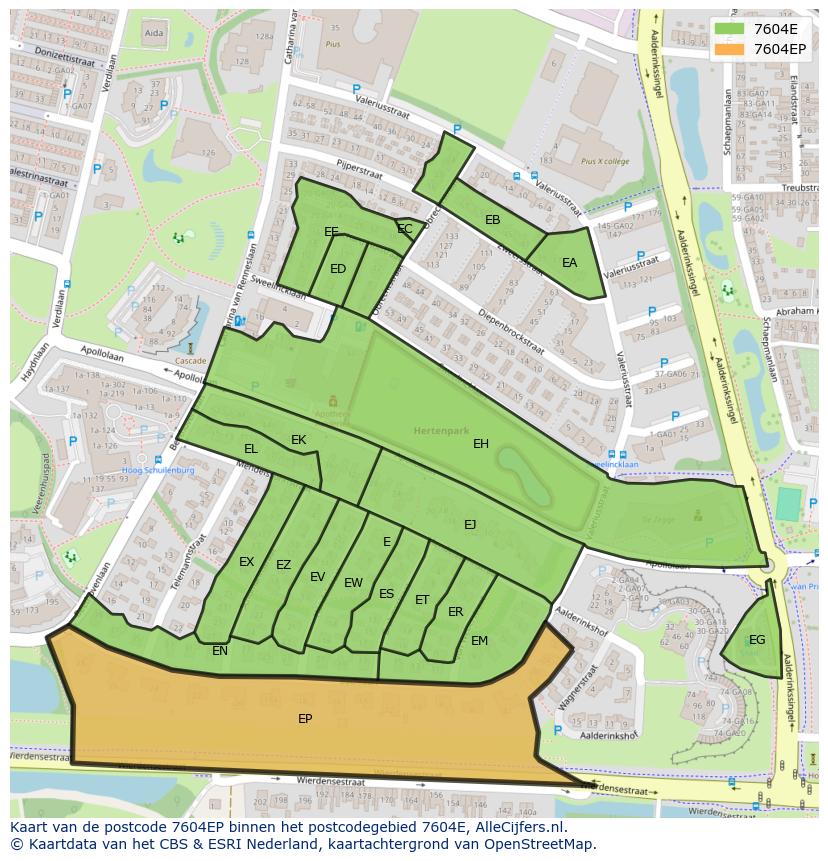 Afbeelding van het postcodegebied 7604 EP op de kaart.
