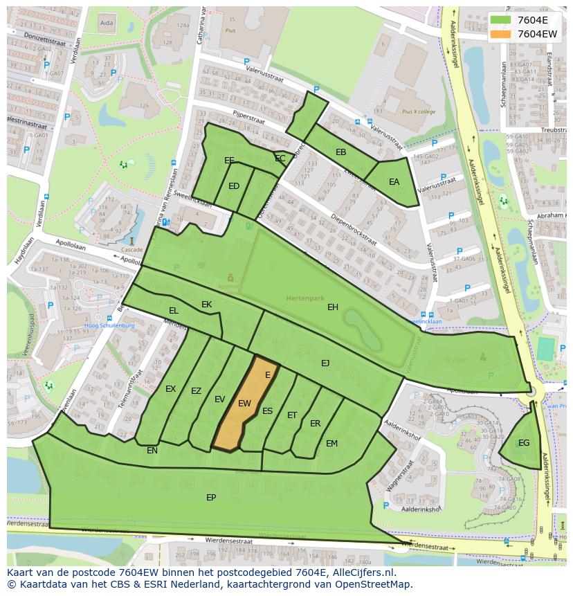Afbeelding van het postcodegebied 7604 EW op de kaart.