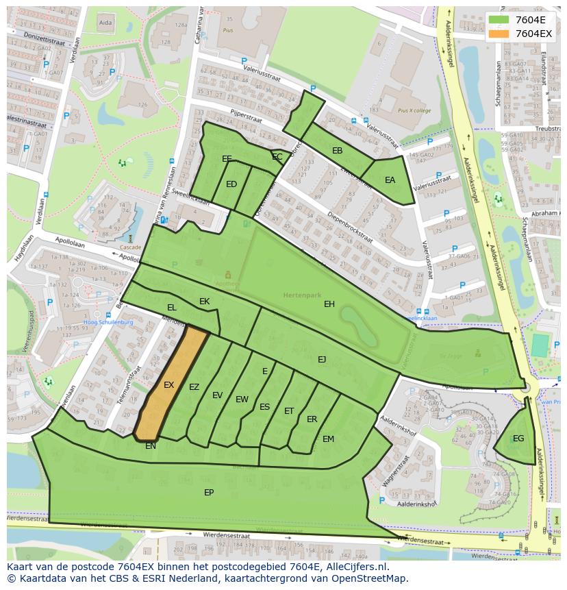 Afbeelding van het postcodegebied 7604 EX op de kaart.