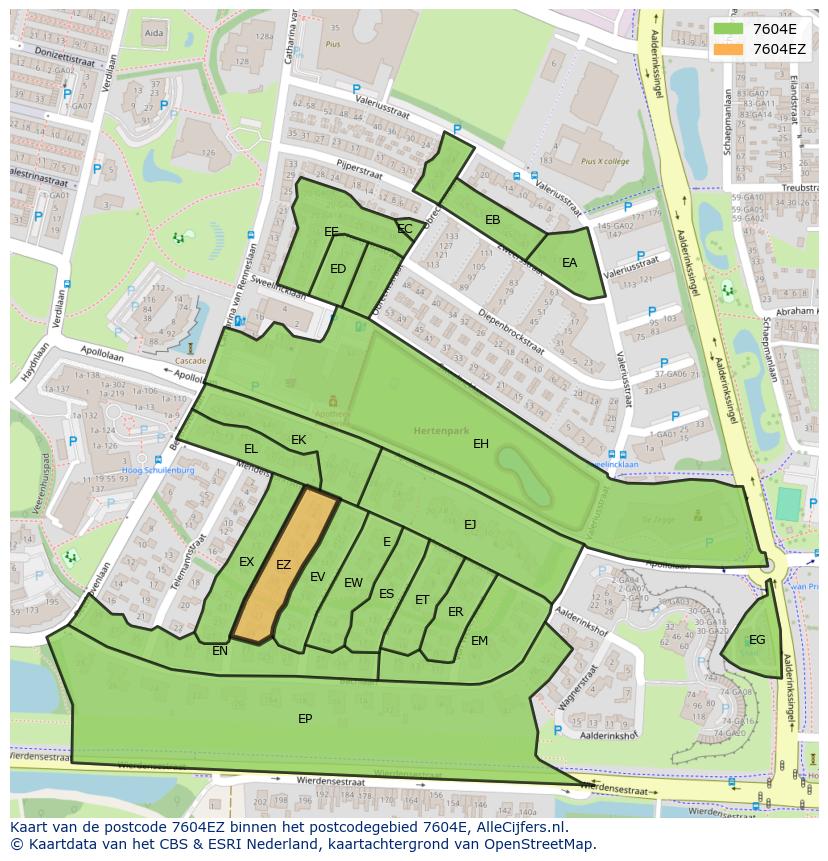 Afbeelding van het postcodegebied 7604 EZ op de kaart.