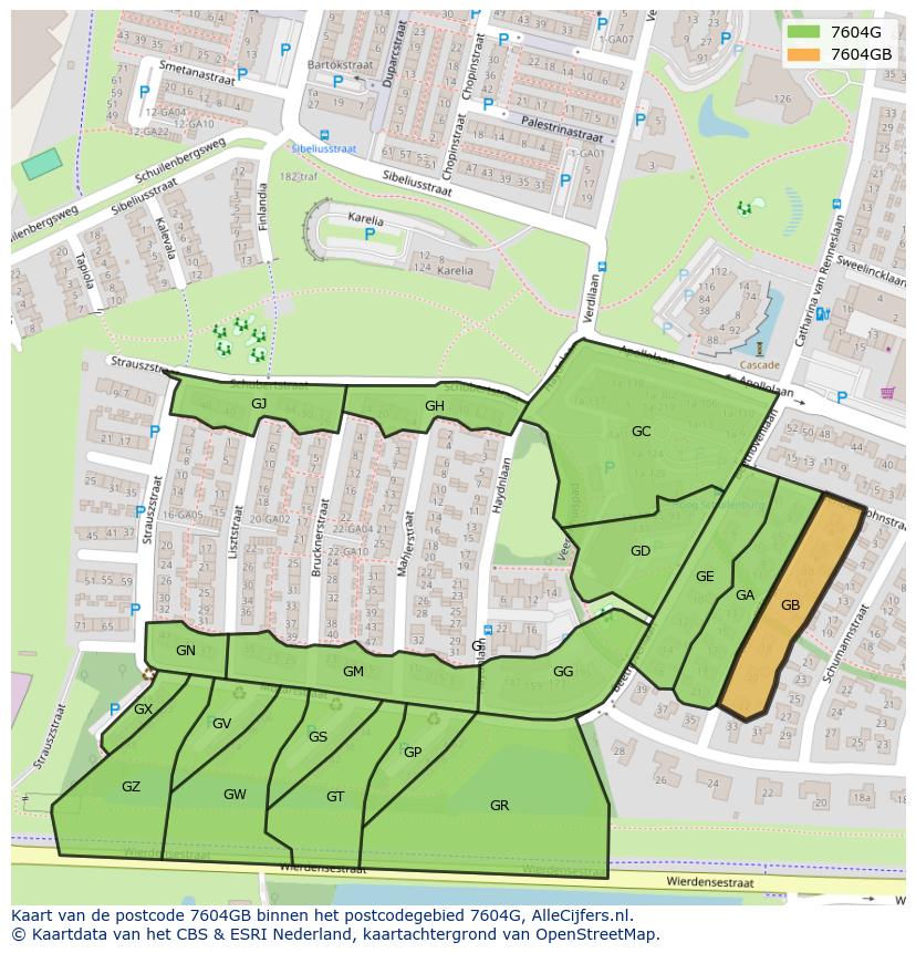 Afbeelding van het postcodegebied 7604 GB op de kaart.