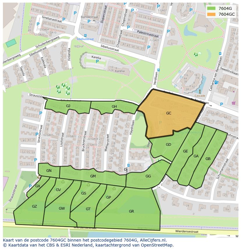 Afbeelding van het postcodegebied 7604 GC op de kaart.