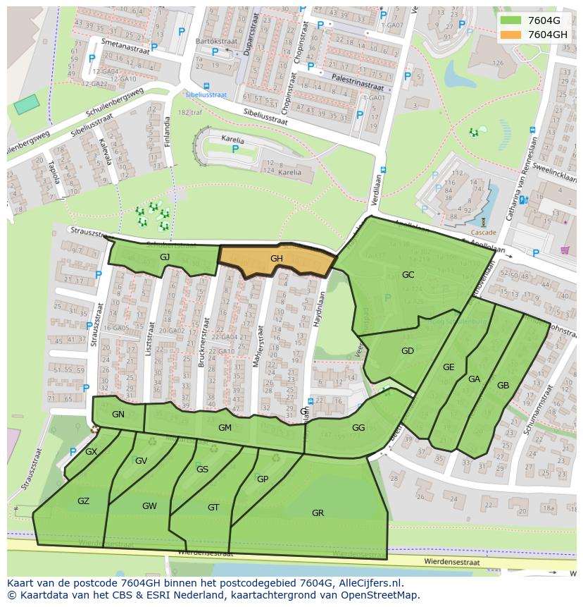 Afbeelding van het postcodegebied 7604 GH op de kaart.