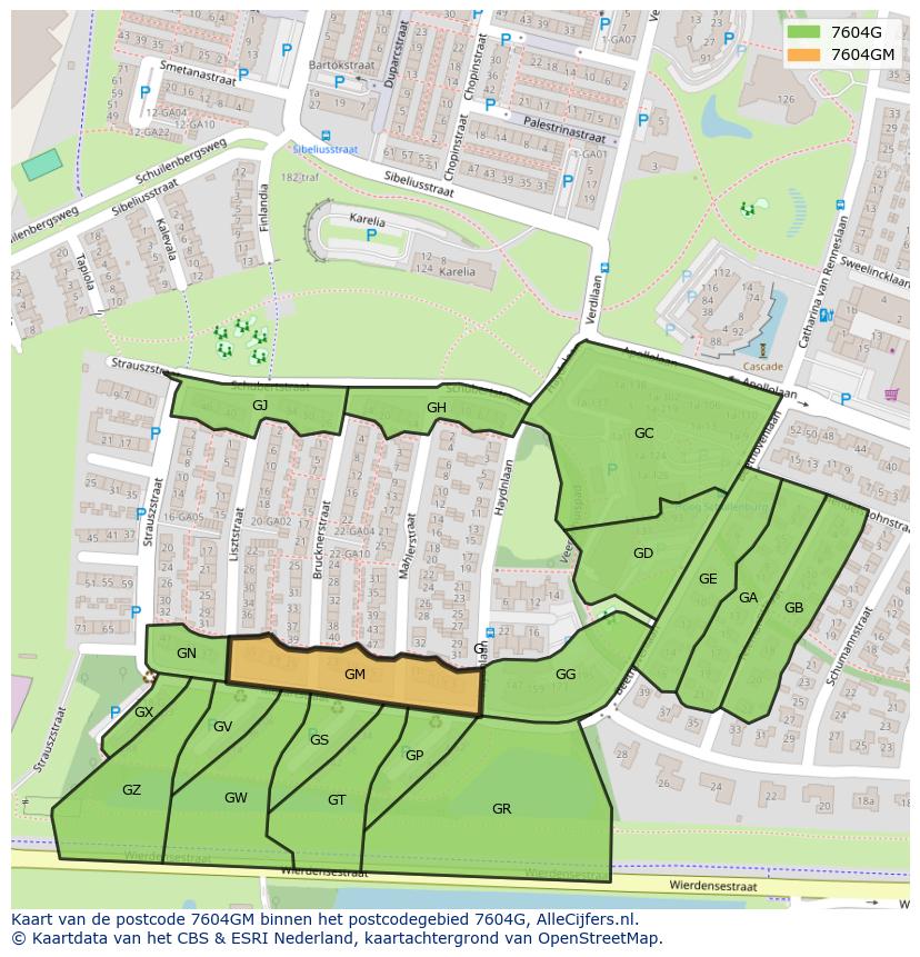 Afbeelding van het postcodegebied 7604 GM op de kaart.