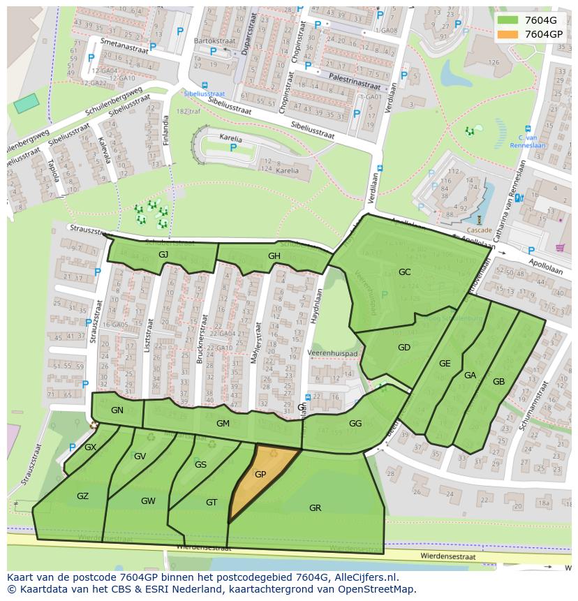 Afbeelding van het postcodegebied 7604 GP op de kaart.
