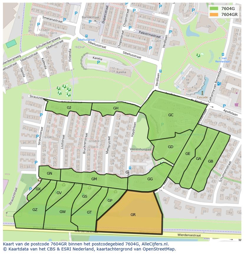 Afbeelding van het postcodegebied 7604 GR op de kaart.