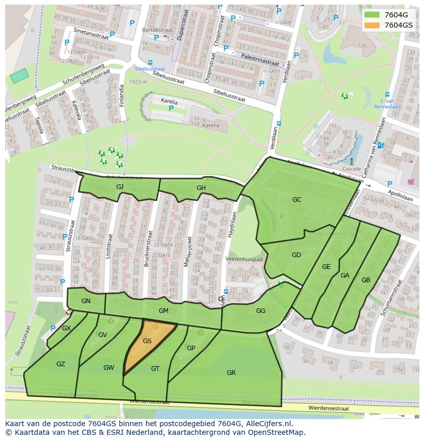 Afbeelding van het postcodegebied 7604 GS op de kaart.