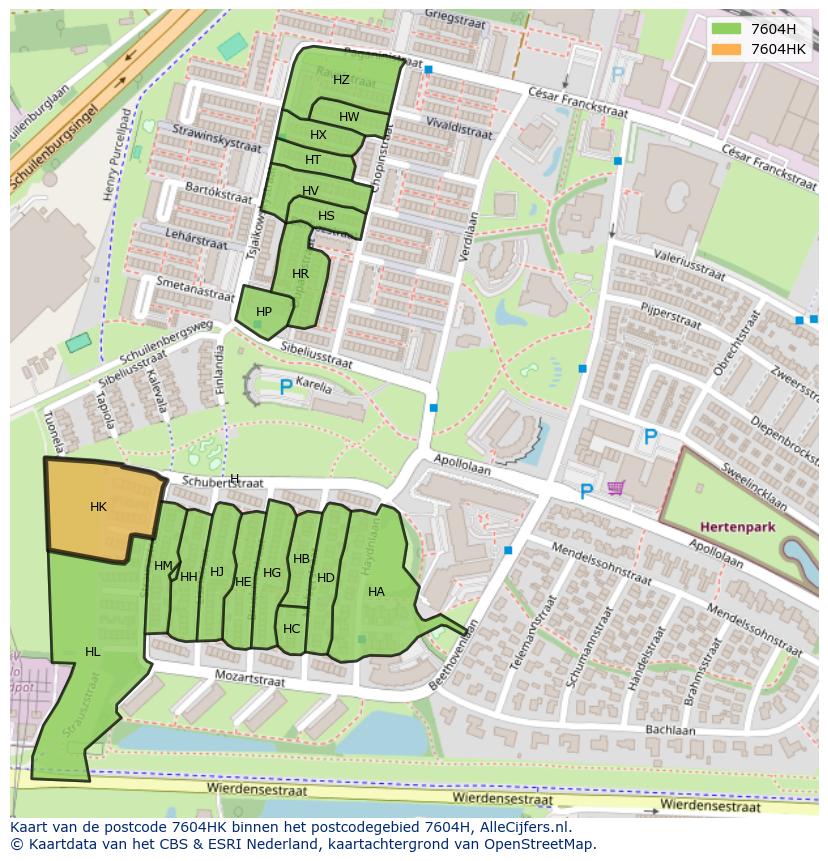 Afbeelding van het postcodegebied 7604 HK op de kaart.