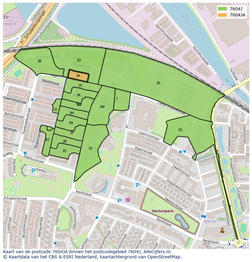 Afbeelding van het postcodegebied 7604 JA op de kaart.