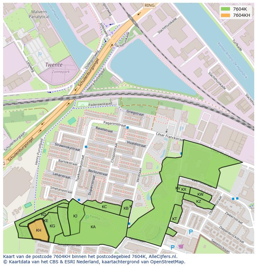 Afbeelding van het postcodegebied 7604 KH op de kaart.