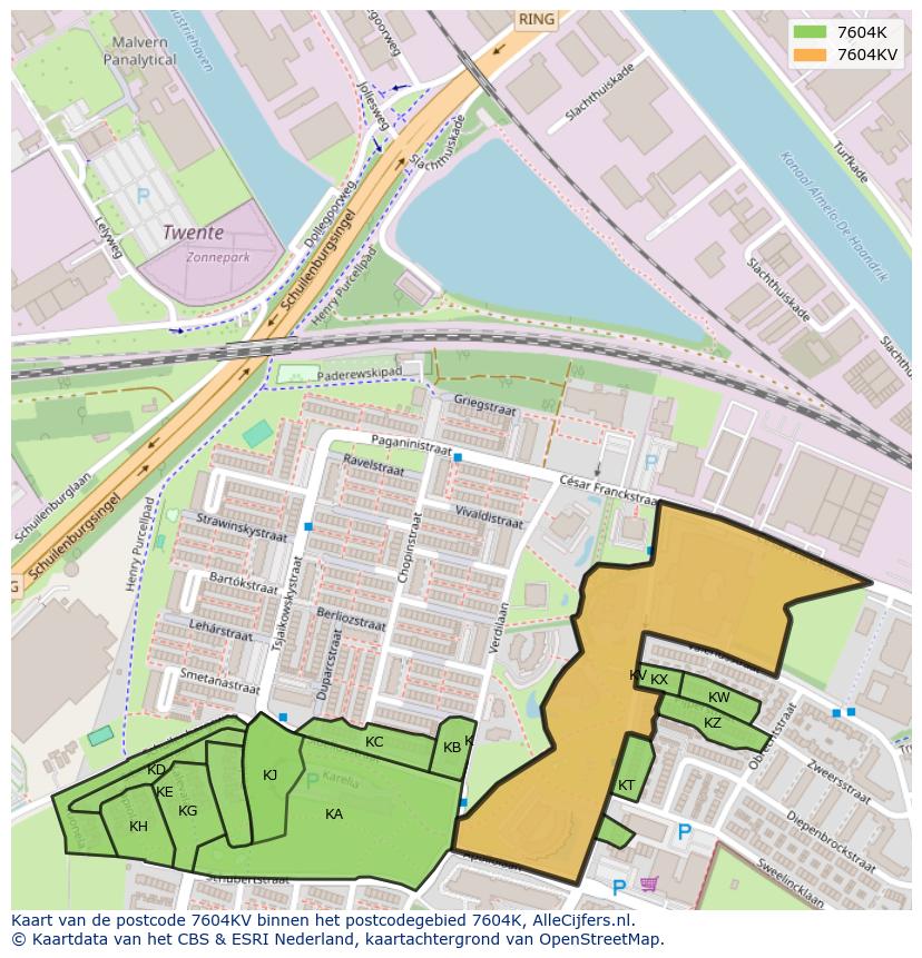 Afbeelding van het postcodegebied 7604 KV op de kaart.