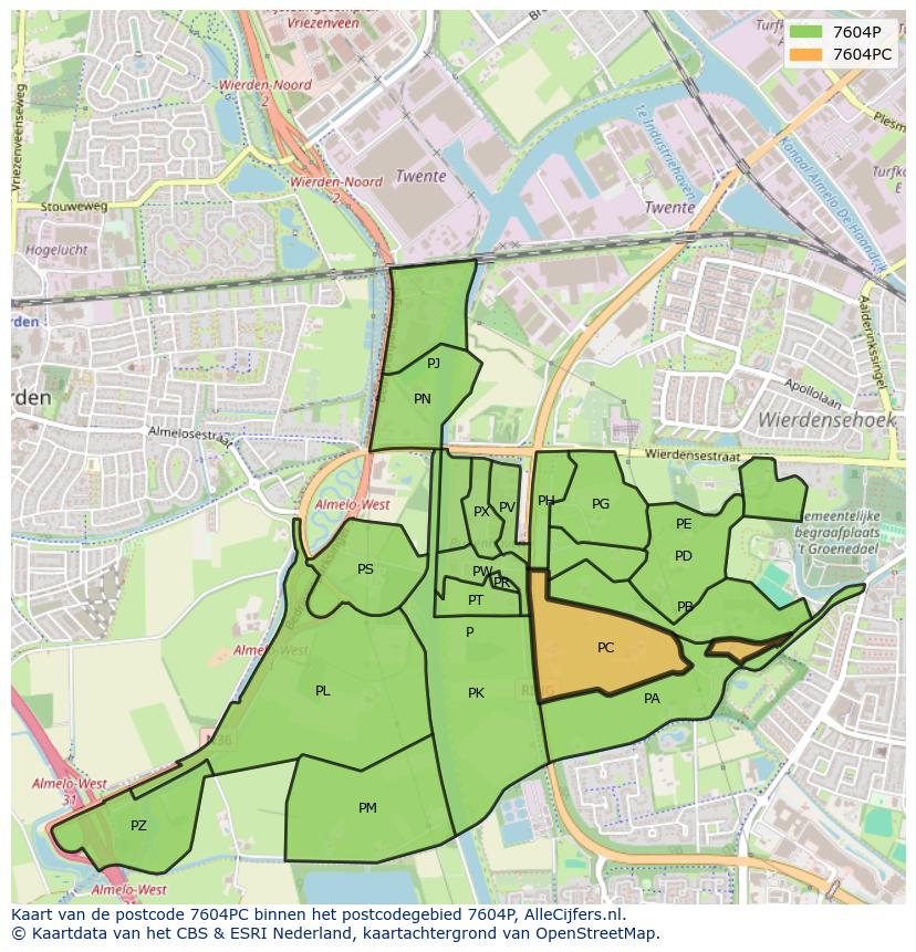 Afbeelding van het postcodegebied 7604 PC op de kaart.