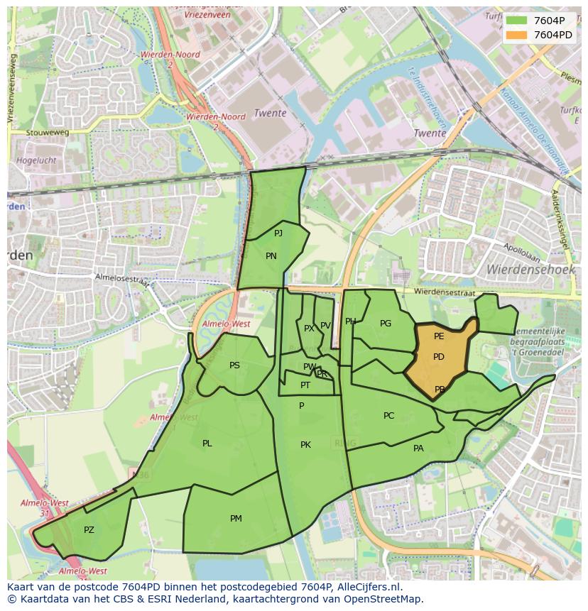 Afbeelding van het postcodegebied 7604 PD op de kaart.
