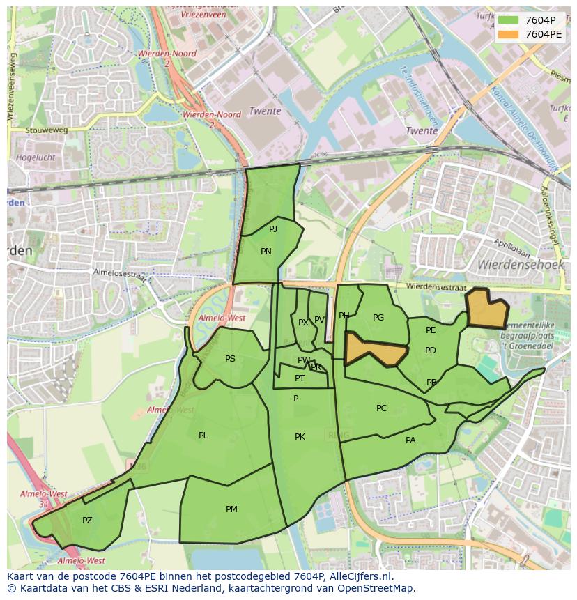 Afbeelding van het postcodegebied 7604 PE op de kaart.